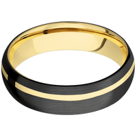 6mm wide Domed Black Zirconium Ring with Satin Finish / One 1mm Off Center 14k Yellow Gold Inlay with Polish Finish / 14k Yellow Gold Sleeve