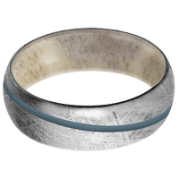 7mm wide Domed Meteorite Ring / One 1mm Angled Stone Blue Cerakote Inlay / Antler Sleeve