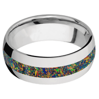 8mm wide Domed Titanium Ring with Polish Finish / One 3mm Centered Black Fire Opal Inlay