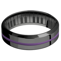 7mm wide High Bevel Black Titanium Ring with Polish Finish / One 1mm Centered Wild Purple Cerakote Inlay / None Interior Pattern