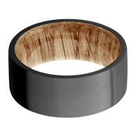 9mm wide Flat Black Titanium Ring with Bead Blast Finish / Natural Oak Sleeve