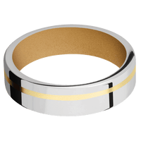 6mm wide Flat Cobalt Chrome Ring with Polish Finish / One 1mm Off Center 14k Yellow Gold Inlay with Bead Blast Finish / Gold Cerakote Sleeve