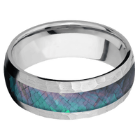 8mm wide Domed Titanium Ring with Hammer Finish / One 4mm Centered Black Mother of Pearl Inlay