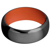 8mm wide Domed Bevel Black Zirconium Ring with Satin Finish / Hunter Orange Cerakote Sleeve