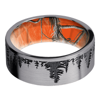 8mm wide Flat Tantalum Ring with Satin Finish / Trees Design / RealTree APC Orange Camo Sleeve