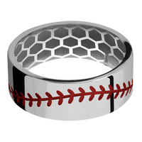 8mm wide Flat Titanium Ring with Polish Finish / Baseball Design and USMC Red Cerakote Accents / None Interior Pattern