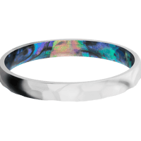 3mm wide Domed 14k White Gold Ring with Rock Polish Finish / Abalone Sleeve