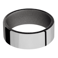 8mm wide Flat Titanium Ring with Polish Finish / Two 1mm Side Black Dinosaur Bone Inlay / Gun Metal Grey Cerakote Sleeve