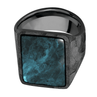 Rectangle Black Titanium Signet Ring / Rock Ring Finish and Rock Signet Finish / Washington Blue Jade Inlay with Semi-Precious Polish Finish / Size 9