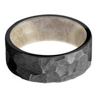 8mm wide Flat Black Titanium Ring with Rock Finish / Antler Sleeve