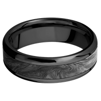 7mm wide Beveled Black Titanium Ring with Polish Finish / One 4mm Centered Forged Carbon Fiber Inlay