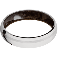 5mm wide Domed 14k White Gold Ring with Polish Finish / One 1mm Off Center 14k White Gold Inlay with Satin Finish / Walnut Sleeve