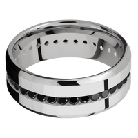 8mm wide Beveled 14k White Gold Ring with Polish Finish / Eternity Round .03 carat Black Diamond Channel-Set Gemstones
