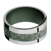 10mm wide Flat Titanium Ring with Polish Finish / One 5mm Centered Ocean Jasper Inlay / Highland Green Cerakote Sleeve