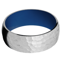 8mm wide Domed Titanium Ring with Hammer Finish / Royal Blue Cerakote Sleeve