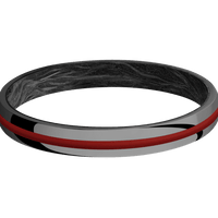 3mm wide Domed Black Zirconium Ring with Polish Finish / One 1mm Centered USMC Red Cerakote Inlay / Forged Carbon Fiber Sleeve
