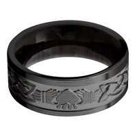 8mm wide Flat Black Titanium Ring with Satin Finish / Claddagh Celtic Design / Ebony Sleeve