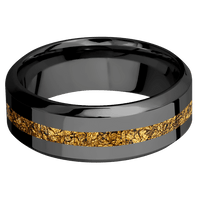 8mm wide High Bevel Black Titanium Ring with Polish Finish / One 2mm Centered 24k Raw Gold Nugget Inlay