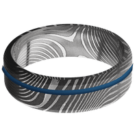 7mm wide Beveled Flattwist Damascus Steel Ring with Acid Damascus Finish / One 1mm Off Center Ridgeway Blue Cerakote Inlay