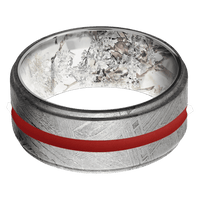 10mm wide Flat Grooved Edges Meteorite Ring / One 2mm Centered USMC Red Cerakote Inlay / Kings Snow Camo Sleeve