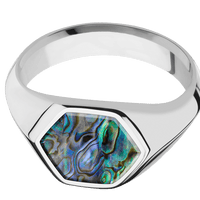 Hexagon Titanium Signet Ring / Polish Ring Finish and Polish Signet Finish / Abalone Inlay / Size 6