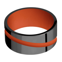 10mm wide Flat Black Zirconium Ring with Polish Finish / One 2mm Angled Hunter Orange Cerakote Inlay / Hunter Orange Cerakote Sleeve