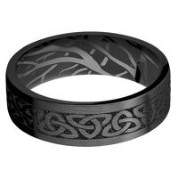 7mm wide Flat Black Zirconium Ring with Satin Finish / Celtic Trinity Design / Branches Interior Pattern