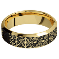 7mm wide High Bevel 10k Yellow Gold Ring with Sand Blast Finish / Celestial Design