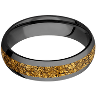 6mm wide Domed Black Zirconium Ring with Polish Finish / One 3mm Centered 24k Raw Gold Nugget Inlay