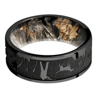 8mm wide Flat Black Titanium Ring with Polish Finish / Duckhunt Design / RealTree Timber Camo Sleeve