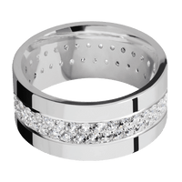 10mm wide Flat Inconel Ring with Polish Finish / 2 Row Eternity Round .03 carat Standard Lab Grown Diamond Bead Channel-Set Gemstones