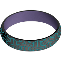 5mm wide Domed Black Titanium Ring with Satin Finish / Geoweave Large Design and Teal Cerakote Accents / Bright Purple Cerakote Sleeve