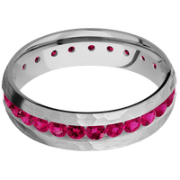 6mm wide Domed Titanium Ring with Hammer Finish / Eternity Round .07 carat Ruby Channel-Set Gemstones