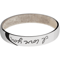 4mm wide Domed 14k White Gold Ring with Polish Finish / Hand Writing Design / Antler Sleeve