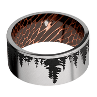 10mm wide Flat Titanium Ring with Angle Satin Finish / Trees Design and Black Cerakote Accents / Darkened Superconductor Sleeve