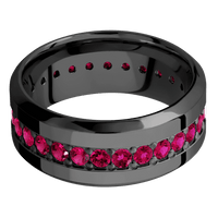 9mm wide High Bevel Black Titanium Ring with Polish Finish / Eternity Round .05 carat Ruby Bead-Set Gemstones