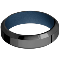 6mm wide High Bevel Black Titanium Ring with Polish Finish / Polar Blue Cerakote Sleeve