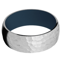 8mm wide Domed Titanium Ring with Hammer Finish / Navy Blue Cerakote Sleeve