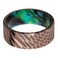 8mm wide Flat Darkened Superconductor Ring with Polish Etched Superconductor Finish / Abalone Sleeve