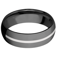 7mm wide Domed Black Titanium Ring with Polish Finish / One 1mm Centered Platinum Inlay with Polish Finish