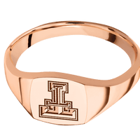 Cushion 18k Rose Gold Signet Ring / Polish Ring Finish and Polish Signet Finish / Texas Tech Double T Design / Size 5.75