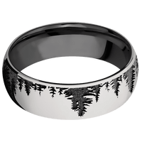 7mm wide Domed Titanium Ring with Polish Finish / Trees Design / Black Titanium Sleeve