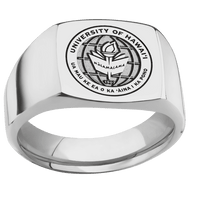Cushion Titanium Signet Ring / Polish Ring Finish and Polish Signet Finish / Hawaii University Seal Design / Size 10