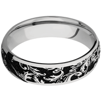 6mm wide Domed Titanium Ring with Polish Finish / Black Leaf Design