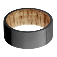 9mm wide Flat Black Titanium Ring with Bead Blast Finish / Natural Oak Sleeve