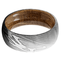 8mm wide Domed Damascus Steel Ring with Polish Damascus Finish / Whiskey Barrel Sleeve