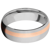 7mm wide Domed Titanium Ring with Bead Blast Finish / One 2mm Off Center 14k Rose Gold Inlay with Bead Blast Finish