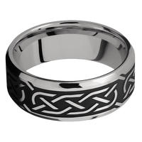 8mm wide Beveled Titanium Ring with Satin Finish / Celtic 5 Design and Black Cerakote Accents