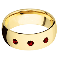 8mm wide Domed 18k Yellow Gold Ring with Polish Finish / 3 Round .1 carat Dark Ruby Flush-Set Gemstones