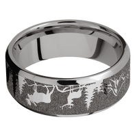 8mm wide Beveled Titanium Ring with Polish Finish / Bear Moose Deer Mountain Design